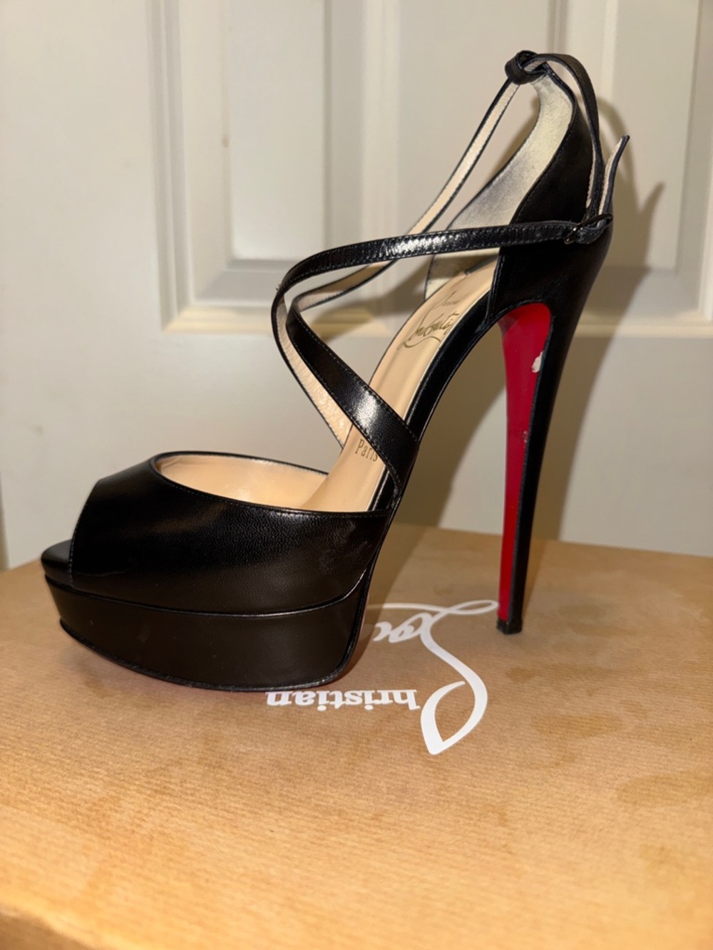 Christian Louboutin Black Leather Platform Sandals with Signature Red Sole